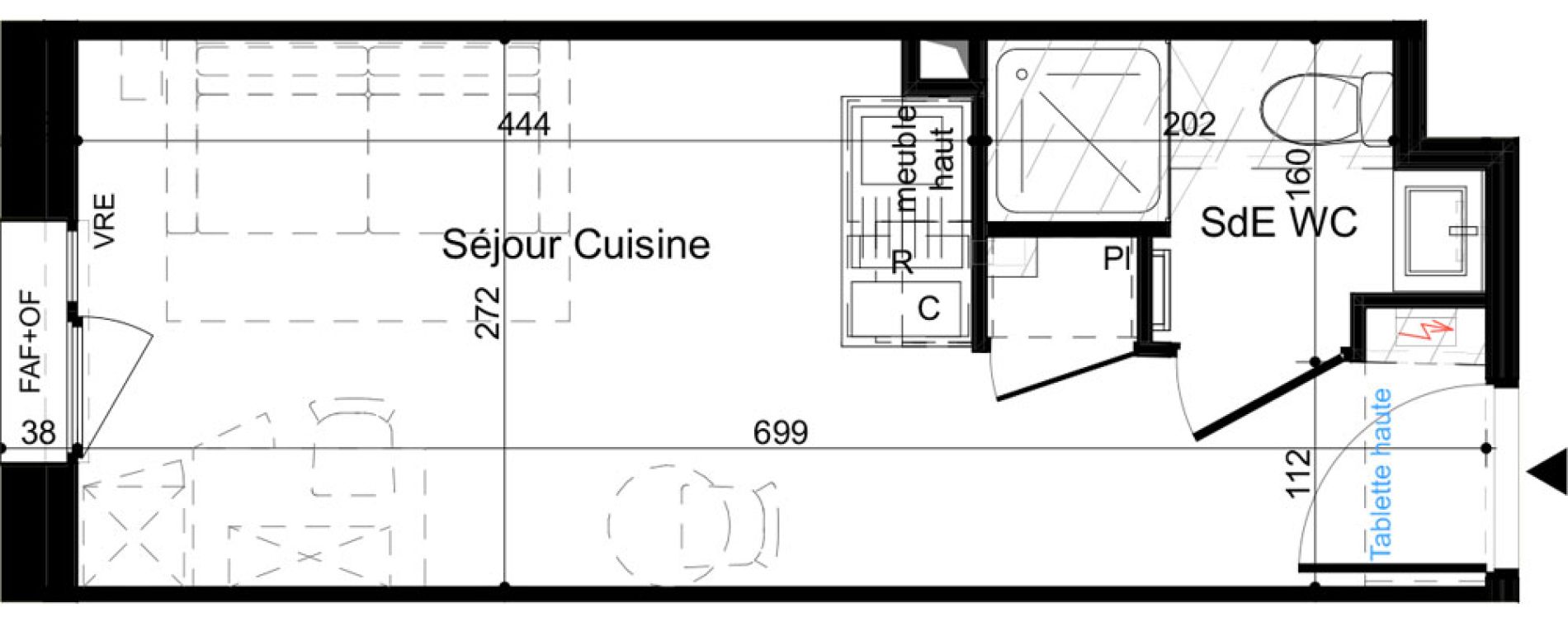 Appartement T1 meubl&eacute; de 18,30 m2 &agrave; La Rochelle Minimes - campus