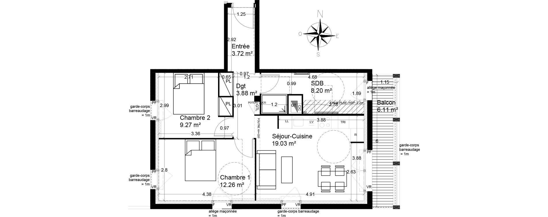 Appartement T3 de 56,36 m2 &agrave; Lagord Atlantech