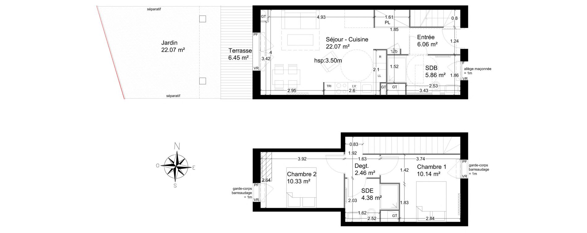 Duplex T3 de 61,30 m2 &agrave; Lagord Atlantech