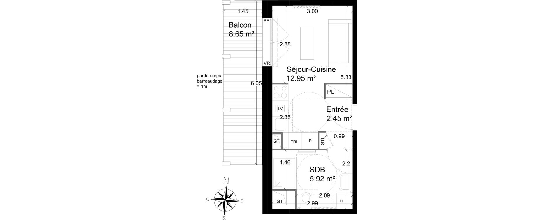 Appartement T1 de 21,32 m2 &agrave; Lagord Atlantech