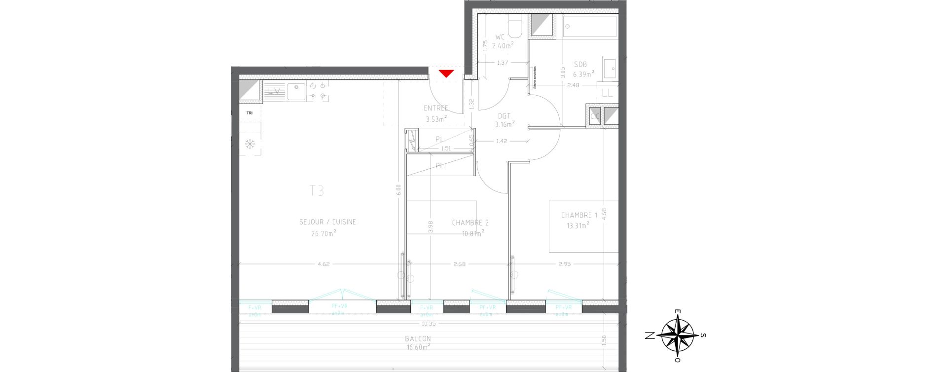 Appartement T3 de 66,30 m2 &agrave; Lagord Atlantech