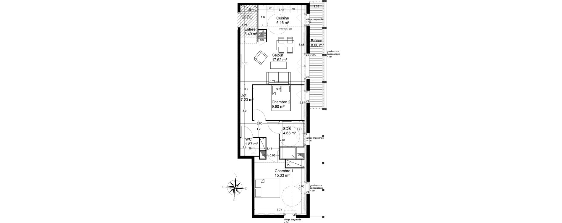 Appartement T3 de 66,23 m2 &agrave; Lagord Atlantech
