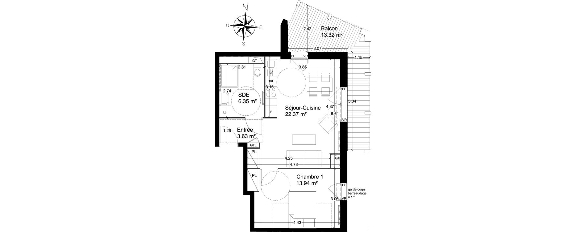 Appartement T2 de 46,29 m2 &agrave; Lagord Atlantech
