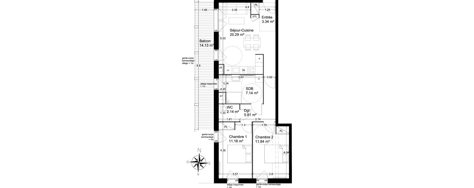 Appartement T3 de 61,74 m2 &agrave; Lagord Atlantech