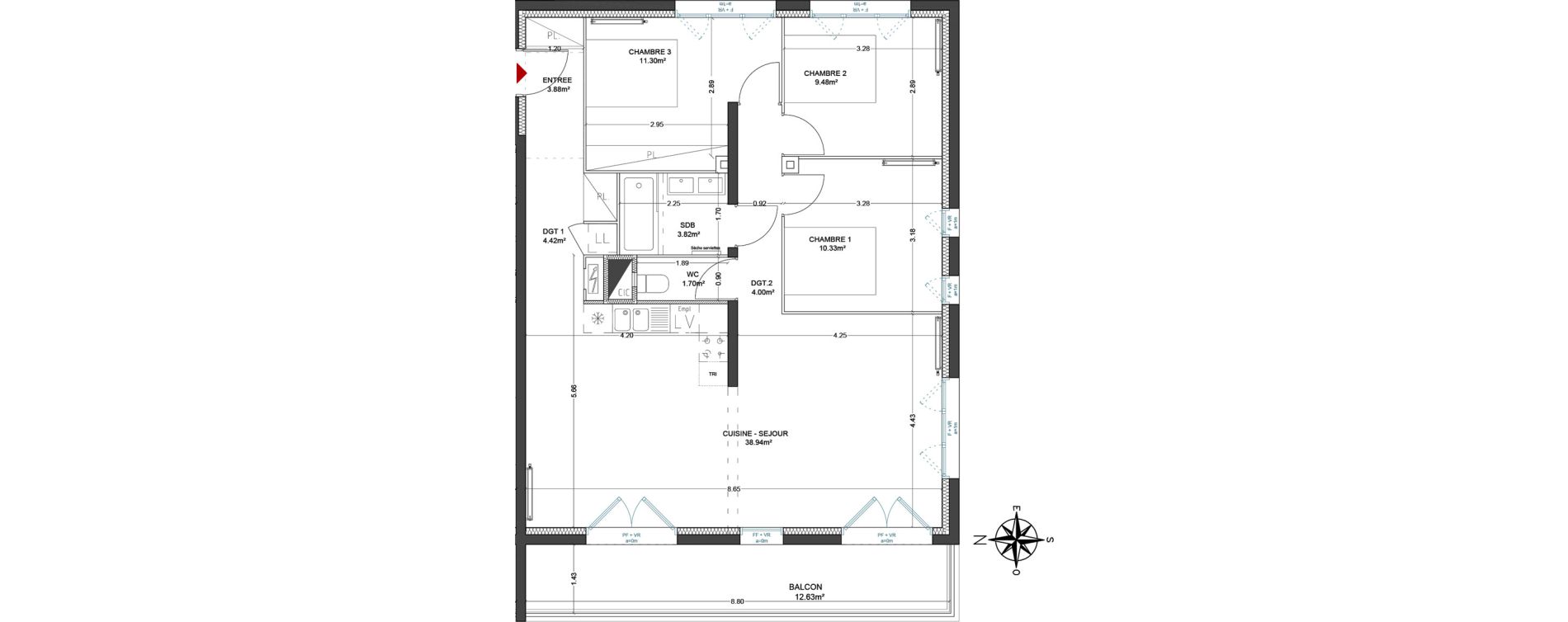 Appartement T4 de 87,87 m2 &agrave; Lagord Atlantech