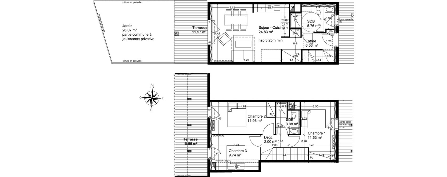 Duplex T4 de 76,43 m2 &agrave; Lagord Atlantech