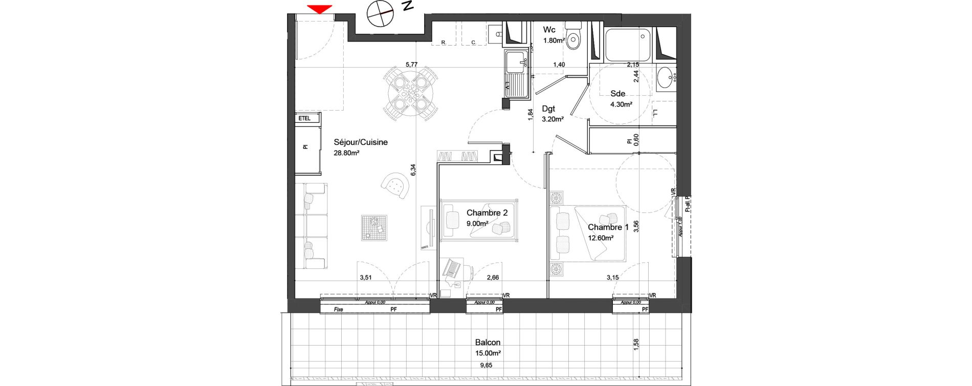 Appartement T3 de 59,70 m2 &agrave; Nieul-Sur-Mer Centre