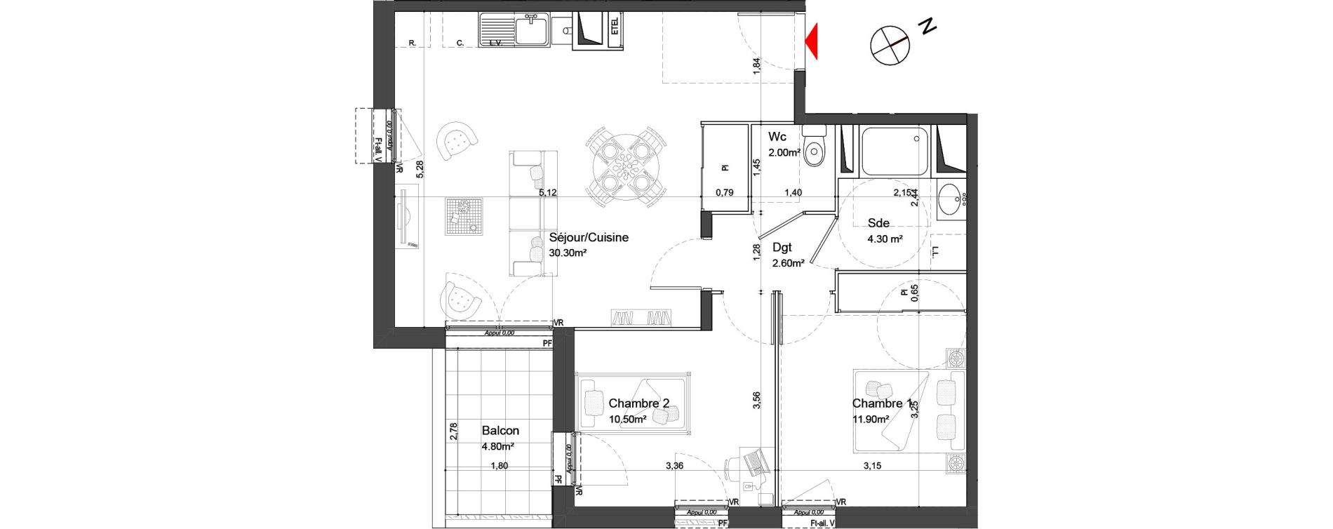 Appartement T3 de 61,60 m2 &agrave; Nieul-Sur-Mer Centre