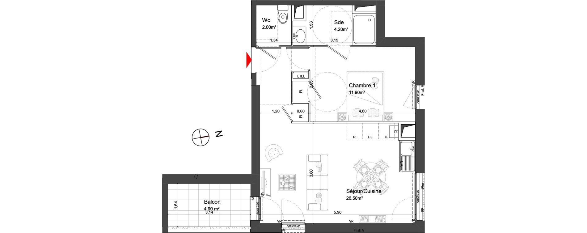 Appartement T2 de 44,60 m2 &agrave; Nieul-Sur-Mer Centre