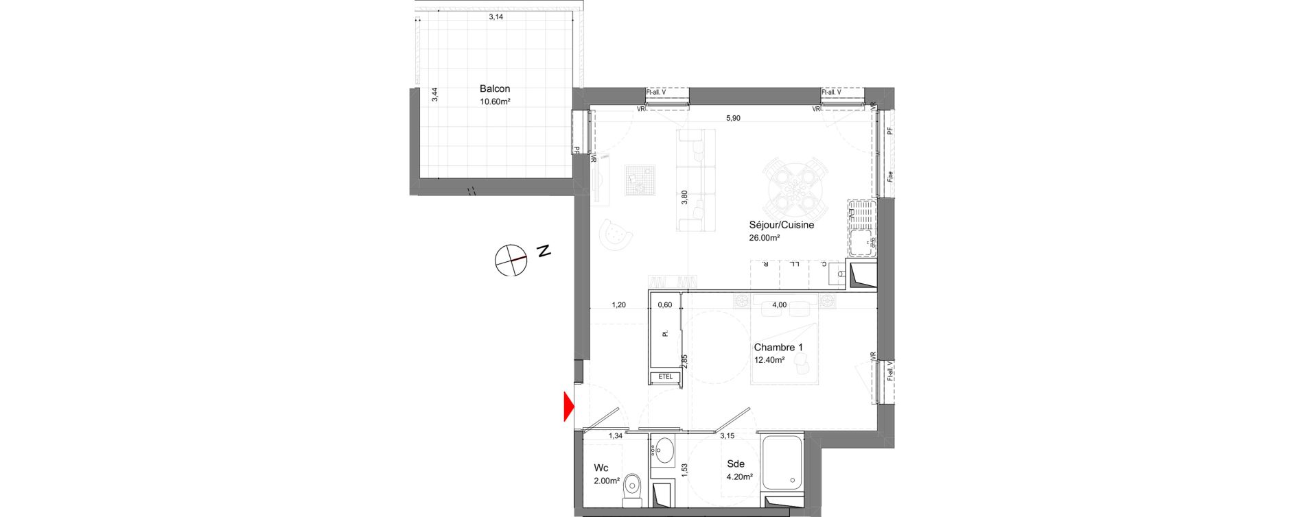 Appartement T2 de 44,60 m2 &agrave; Nieul-Sur-Mer Centre