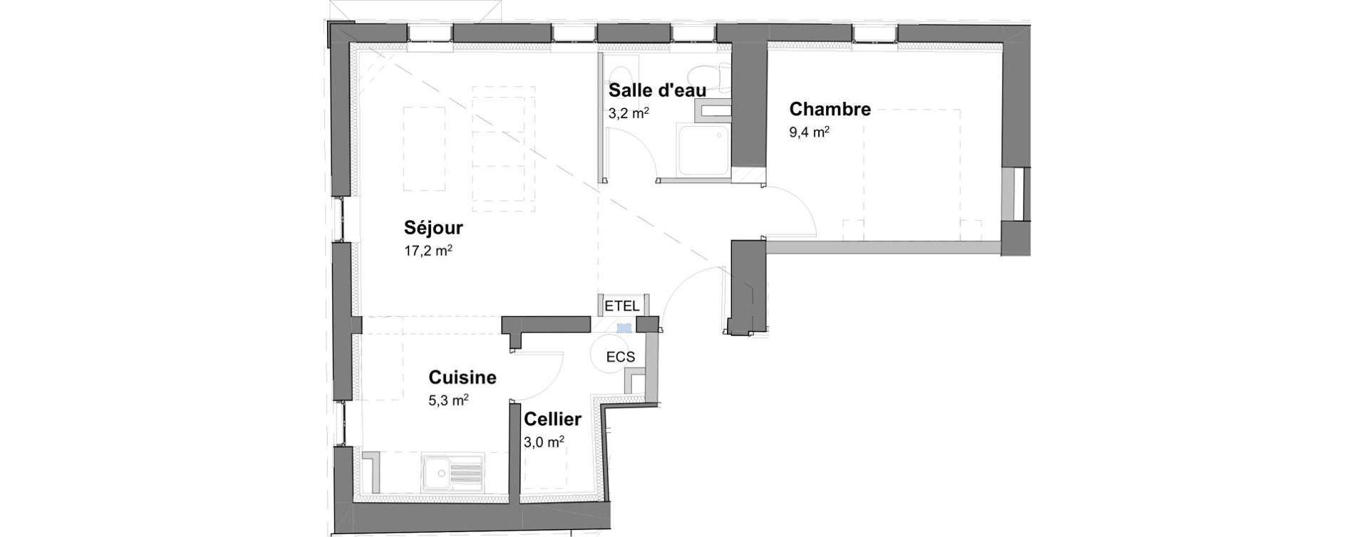 Appartement T2 de 38,10 m2 &agrave; Rochefort Centre ville