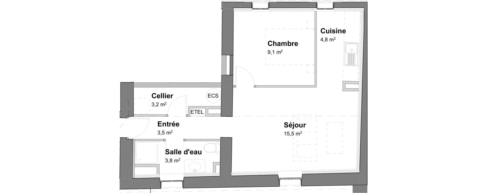 Appartement T2 de 39,90 m2 &agrave; Rochefort Centre ville