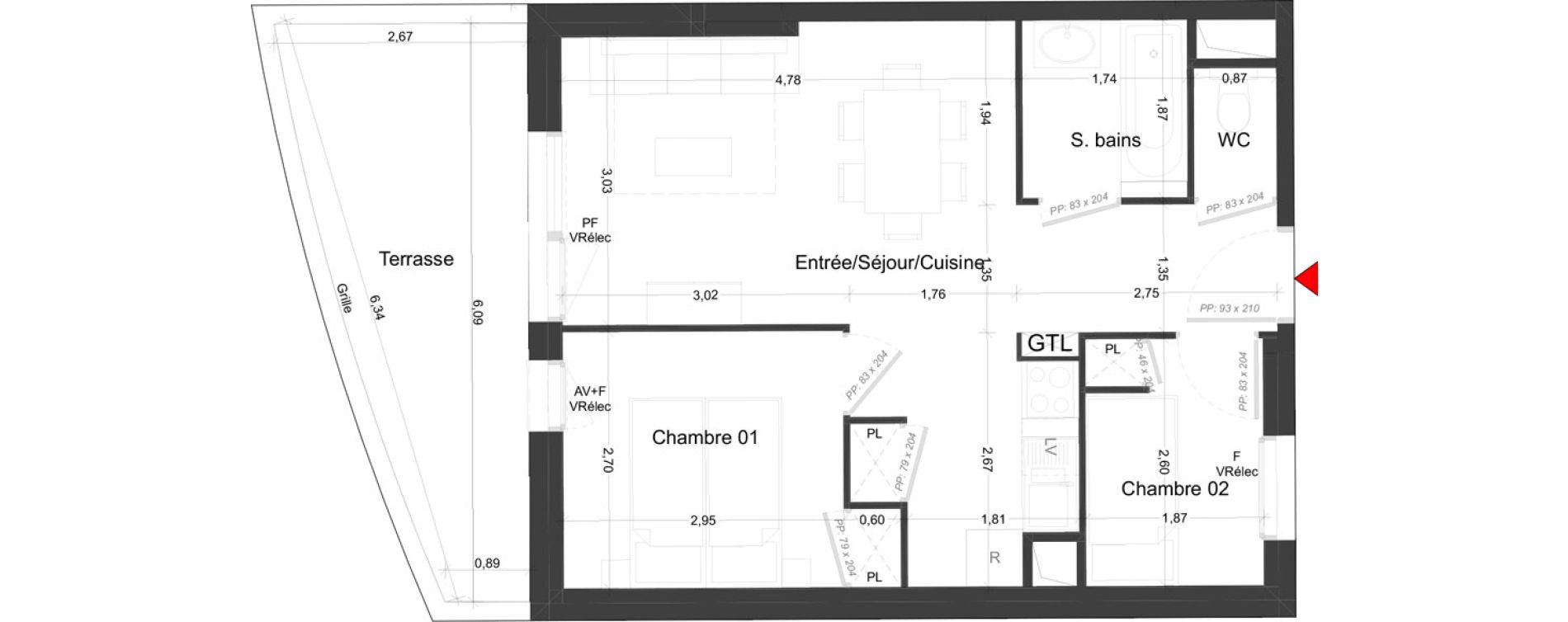 Appartement T2 meubl&eacute; de 40,95 m2 &agrave; Royan Parc maisonfort