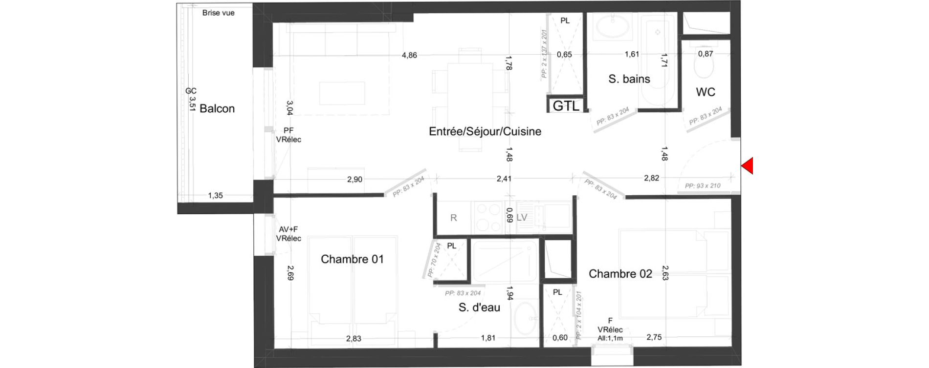 Appartement T3 meubl&eacute; de 44,90 m2 &agrave; Royan Parc maisonfort