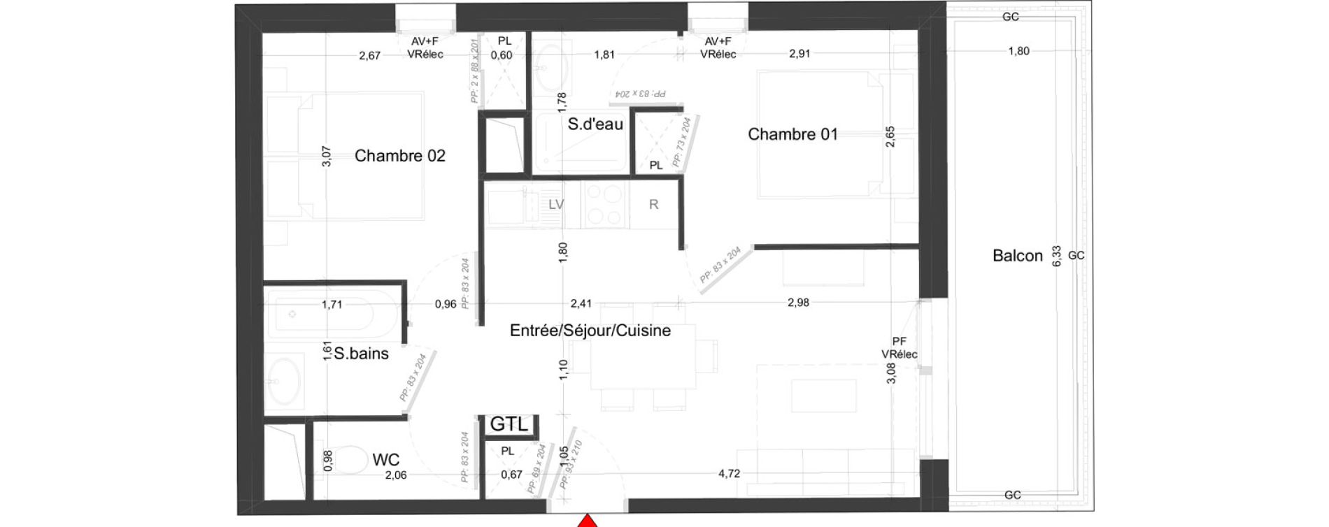 Appartement T3 meubl&eacute; de 43,64 m2 &agrave; Royan Parc maisonfort