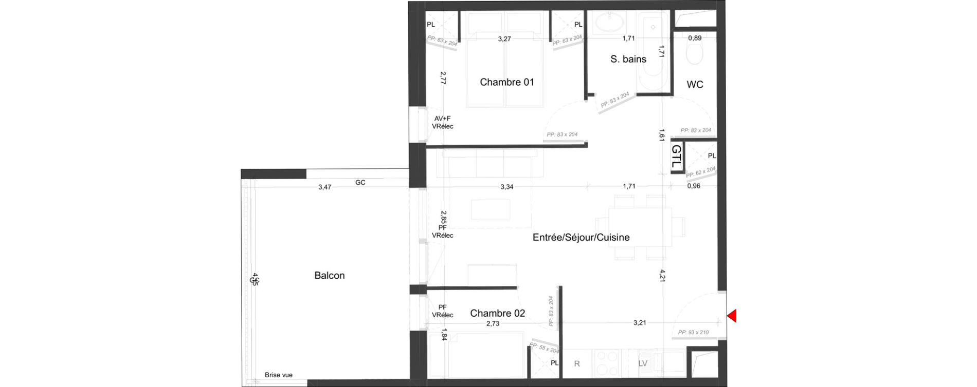 Appartement T2 meubl&eacute; de 42,55 m2 &agrave; Royan Parc maisonfort
