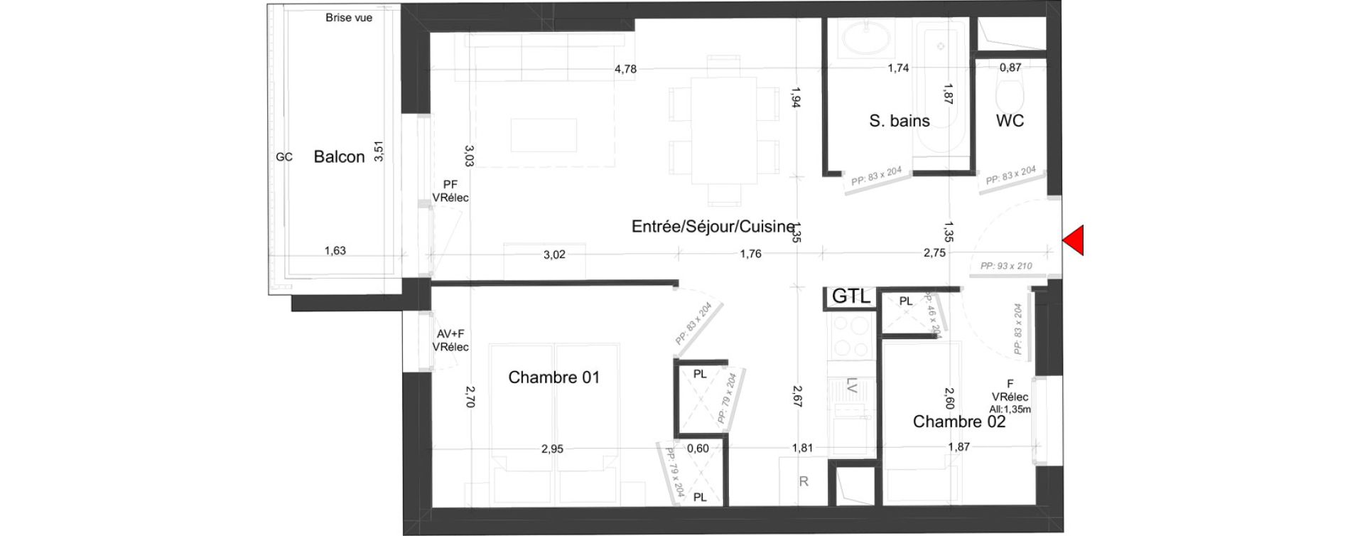 Appartement T2 meubl&eacute; de 40,95 m2 &agrave; Royan Parc maisonfort