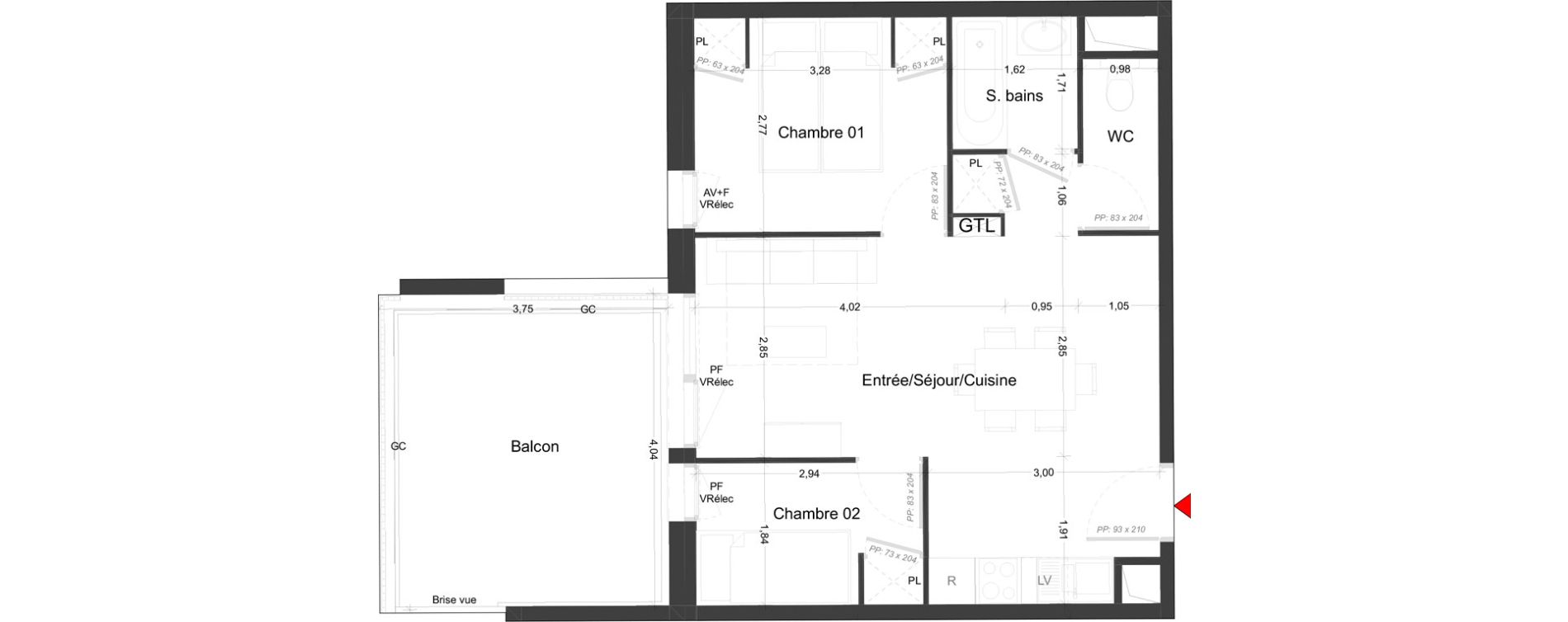 Appartement T2 meubl&eacute; de 42,50 m2 &agrave; Royan Parc maisonfort