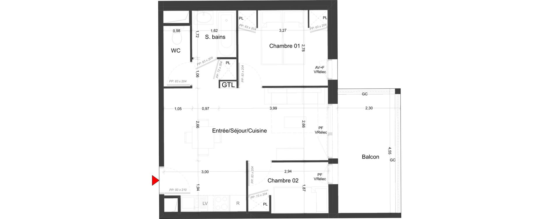 Appartement T2 meubl&eacute; de 41,24 m2 &agrave; Royan Parc maisonfort