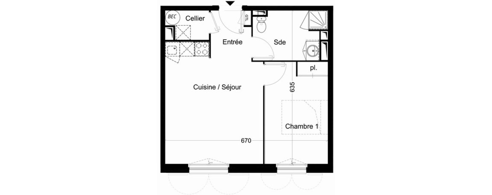 Appartement T2 de 40,81 m2 &agrave; Saint-Pierre-D'Ol&eacute;ron Centre