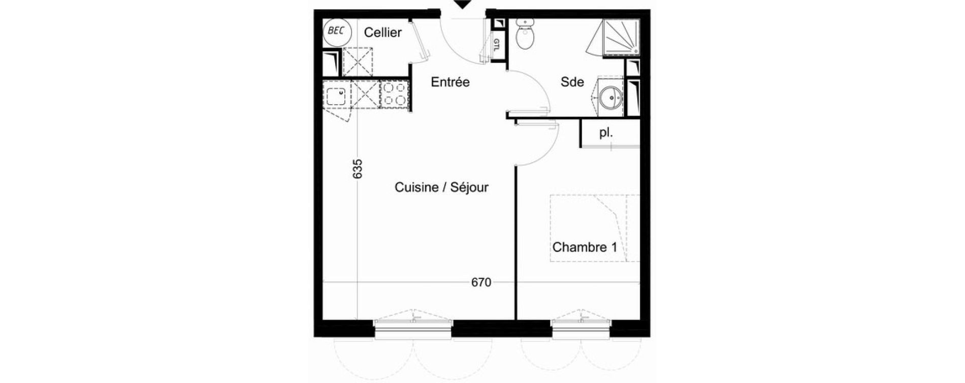 Appartement T2 de 40,79 m2 &agrave; Saint-Pierre-D'Ol&eacute;ron Centre