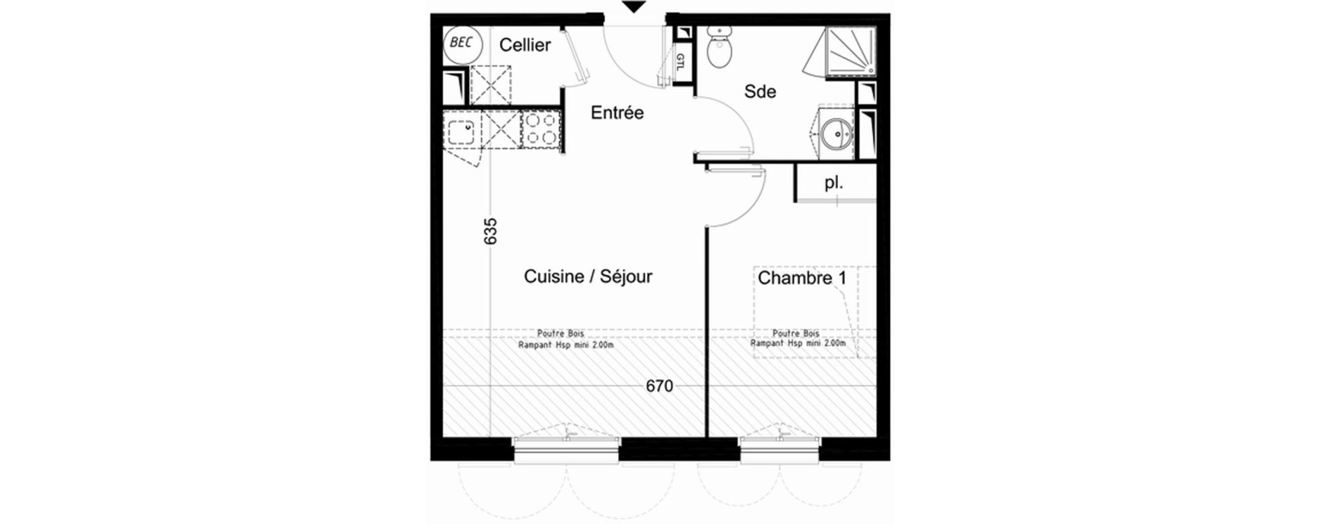 Appartement T2 de 40,79 m2 &agrave; Saint-Pierre-D'Ol&eacute;ron Centre