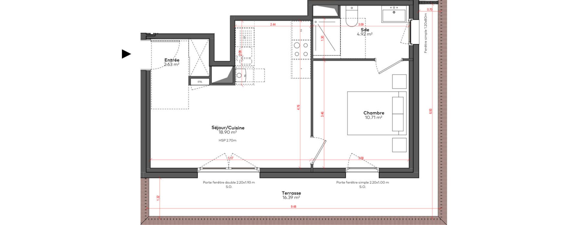 Appartement T2 de 37,16 m2 &agrave; Angoul&ecirc;me &icirc;lot du port