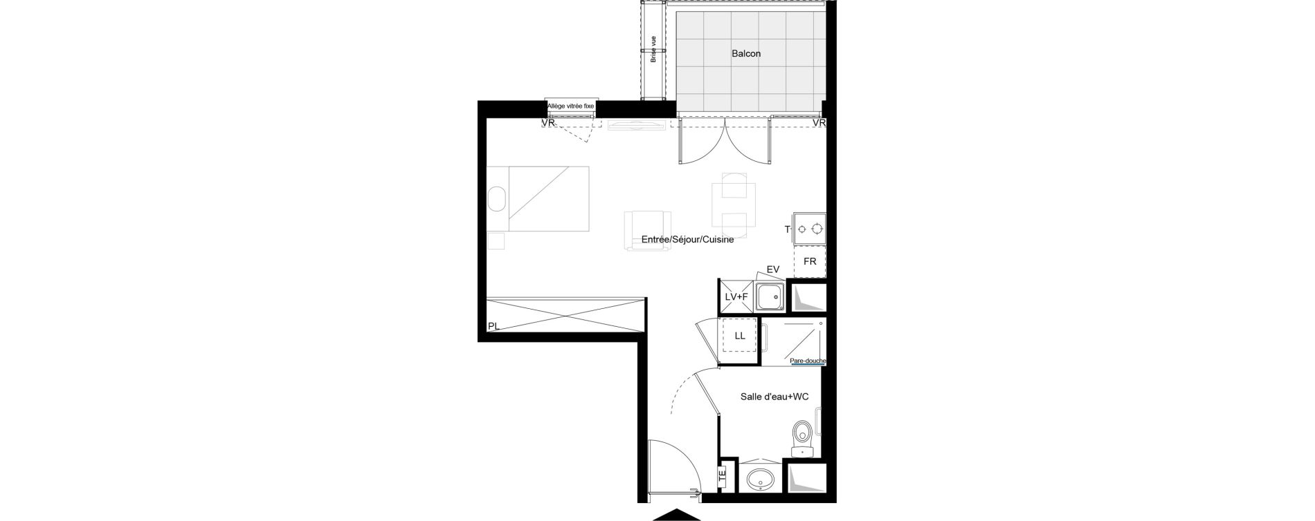 Appartement T1 meubl&eacute; de 33,05 m2 &agrave; Brive-La-Gaillarde Caserne