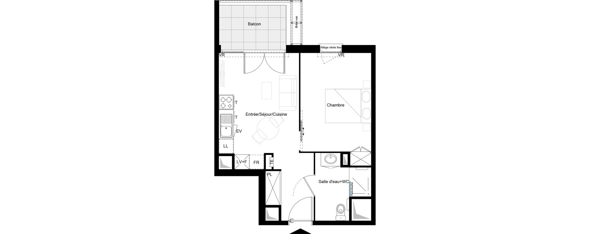 Appartement T2 meubl&eacute; de 36,87 m2 &agrave; Brive-La-Gaillarde Caserne