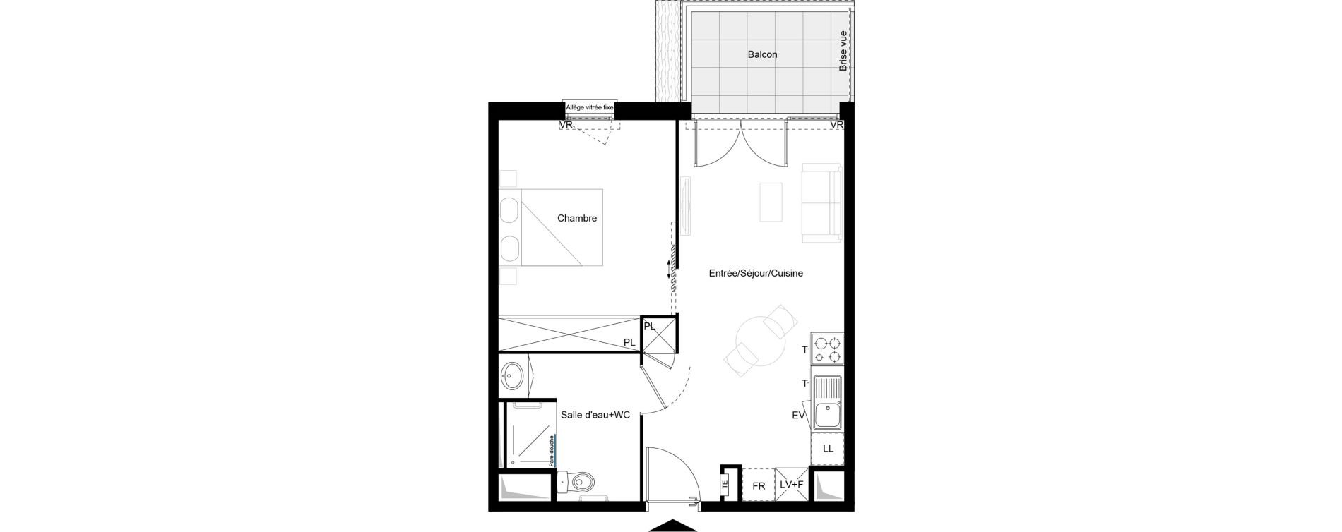 Appartement T2 meubl&eacute; de 41,67 m2 &agrave; Brive-La-Gaillarde Caserne