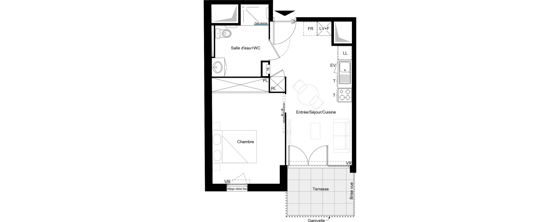 Appartement T2 meubl&eacute; de 38,54 m2 &agrave; Brive-La-Gaillarde Caserne