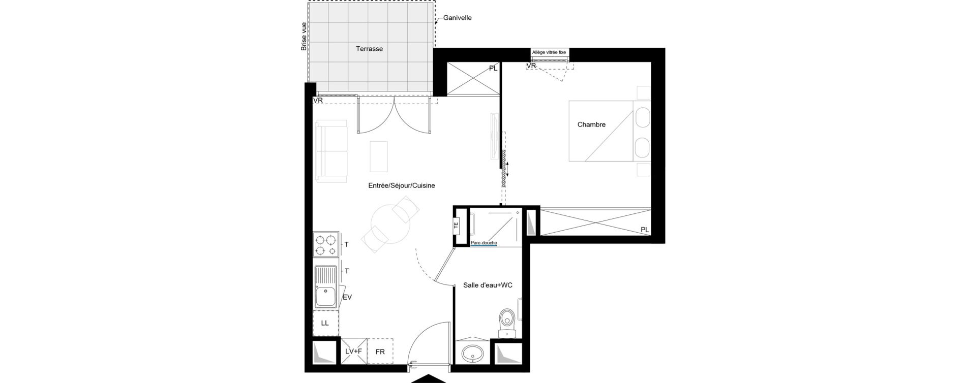 Appartement T2 meubl&eacute; de 41,51 m2 &agrave; Brive-La-Gaillarde Caserne