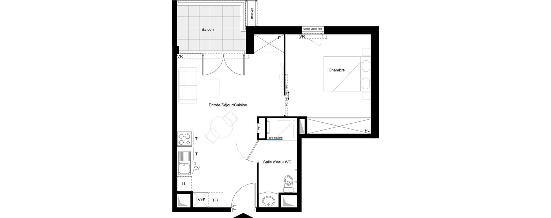 Appartement T2 meubl&eacute; de 41,51 m2 &agrave; Brive-La-Gaillarde Caserne