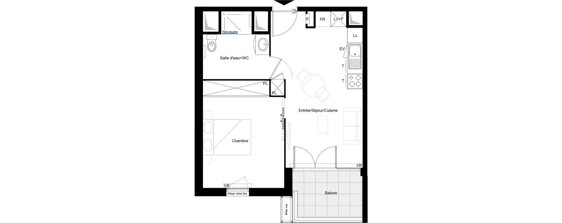 Appartement T2 meubl&eacute; de 39,35 m2 &agrave; Brive-La-Gaillarde Caserne