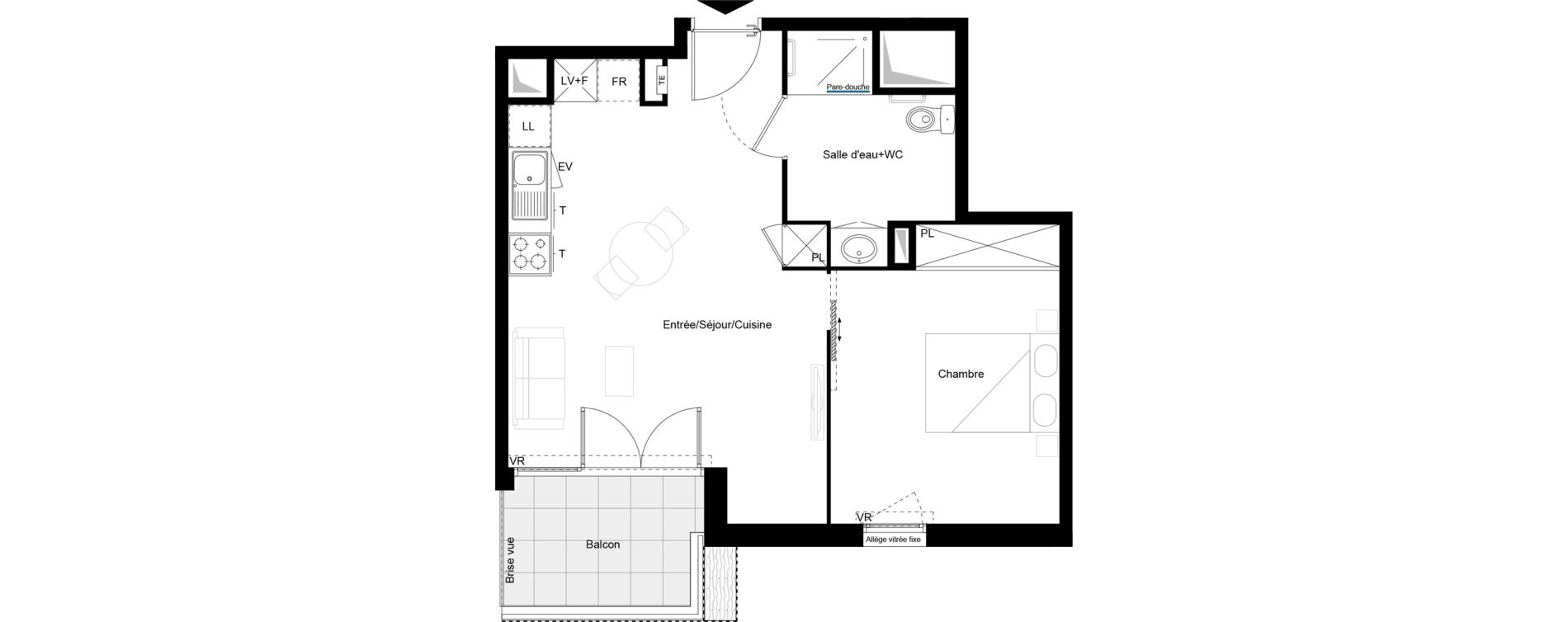 Appartement T2 meubl&eacute; de 44,64 m2 &agrave; Brive-La-Gaillarde Caserne