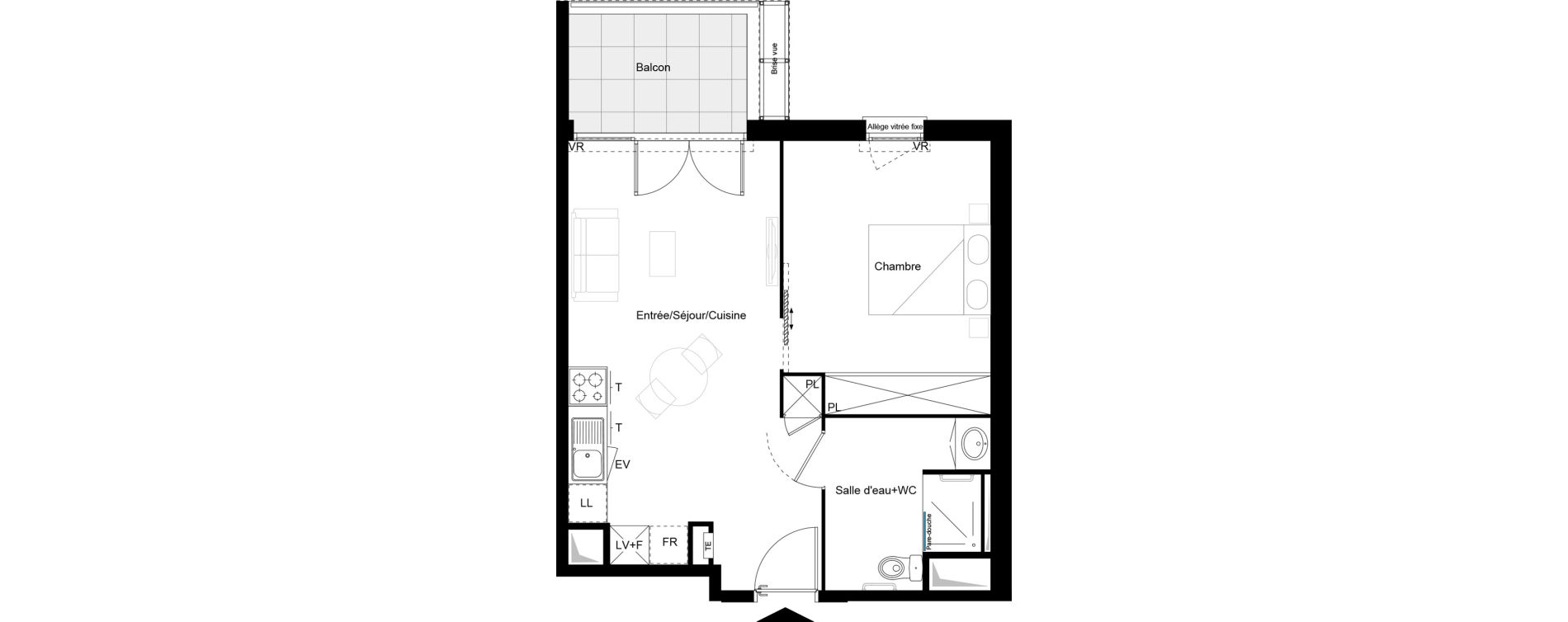 Appartement T2 meubl&eacute; de 42,98 m2 &agrave; Brive-La-Gaillarde Caserne