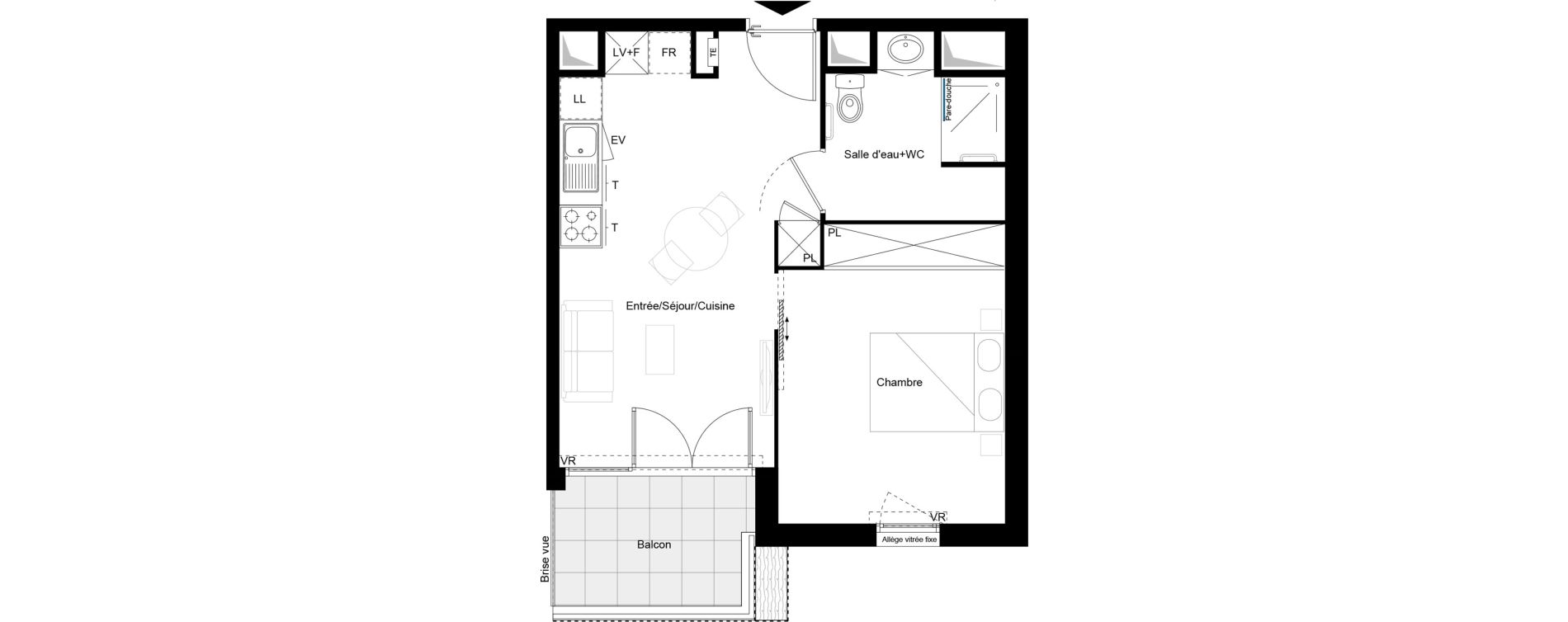 Appartement T2 meubl&eacute; de 39,42 m2 &agrave; Brive-La-Gaillarde Caserne