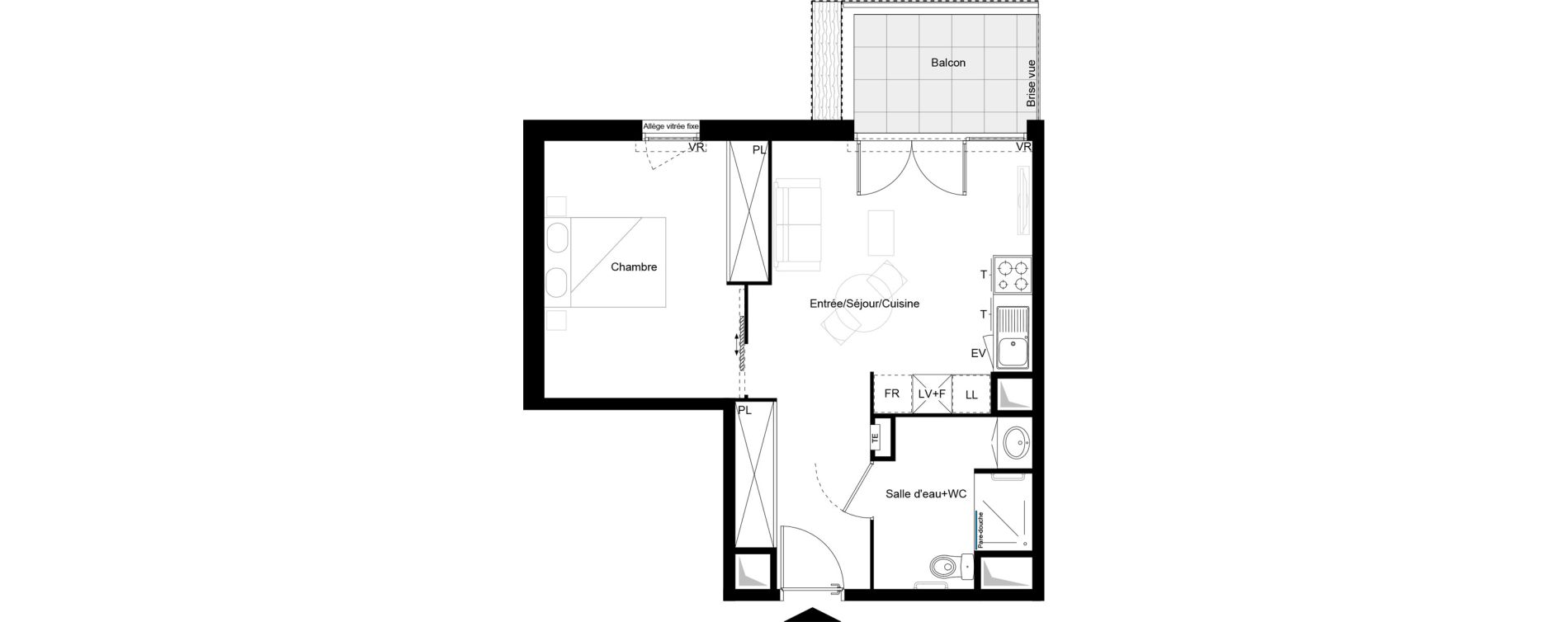 Appartement T2 meubl&eacute; de 42,24 m2 &agrave; Brive-La-Gaillarde Caserne