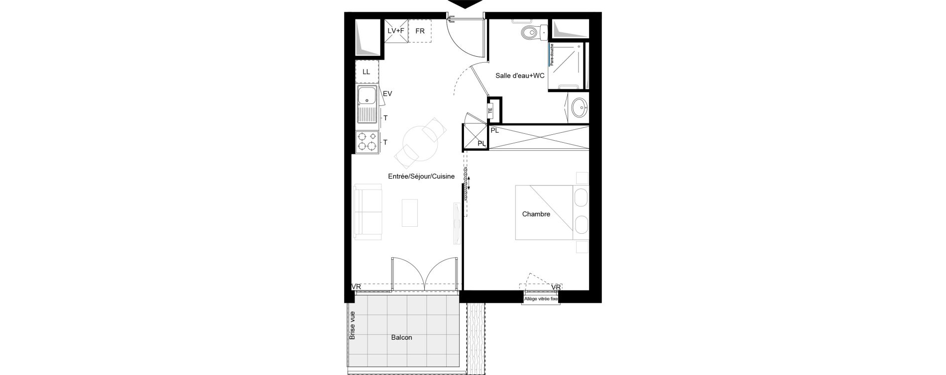 Appartement T2 meubl&eacute; de 40,09 m2 &agrave; Brive-La-Gaillarde Caserne