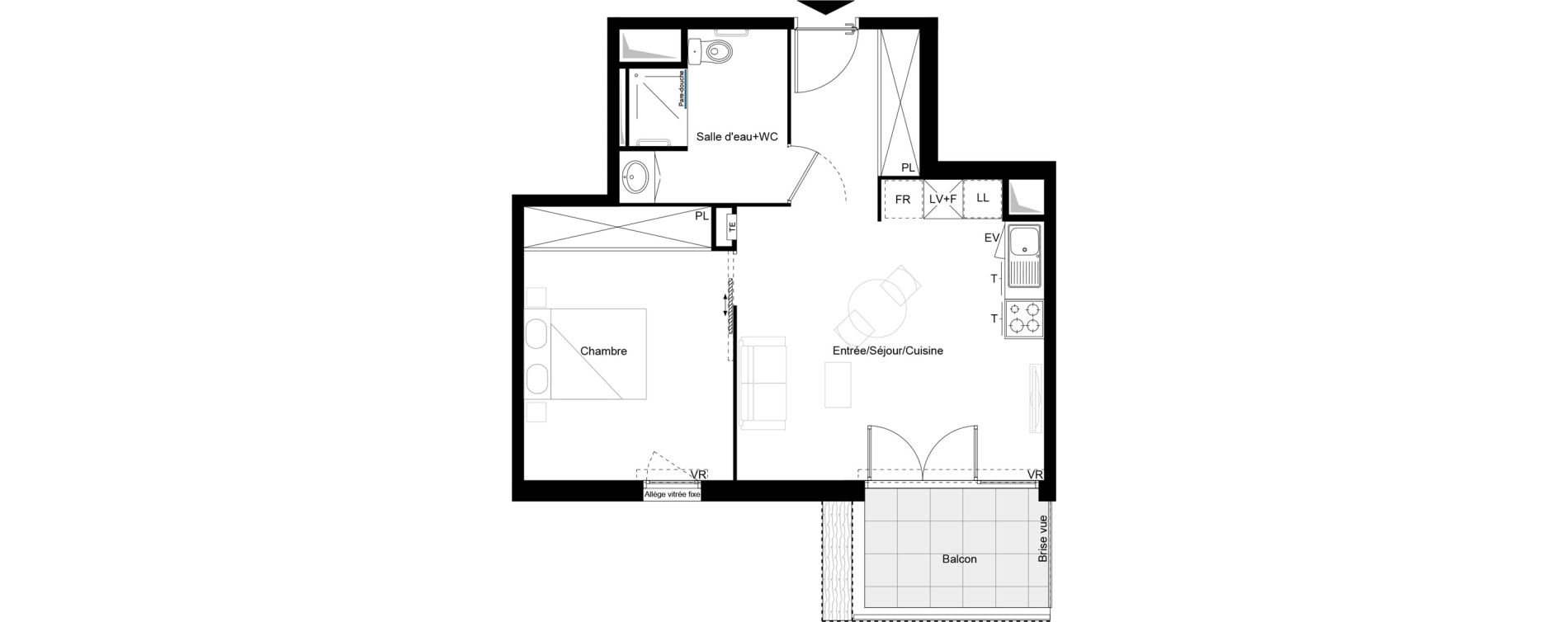 Appartement T2 meubl&eacute; de 45,82 m2 &agrave; Brive-La-Gaillarde Caserne