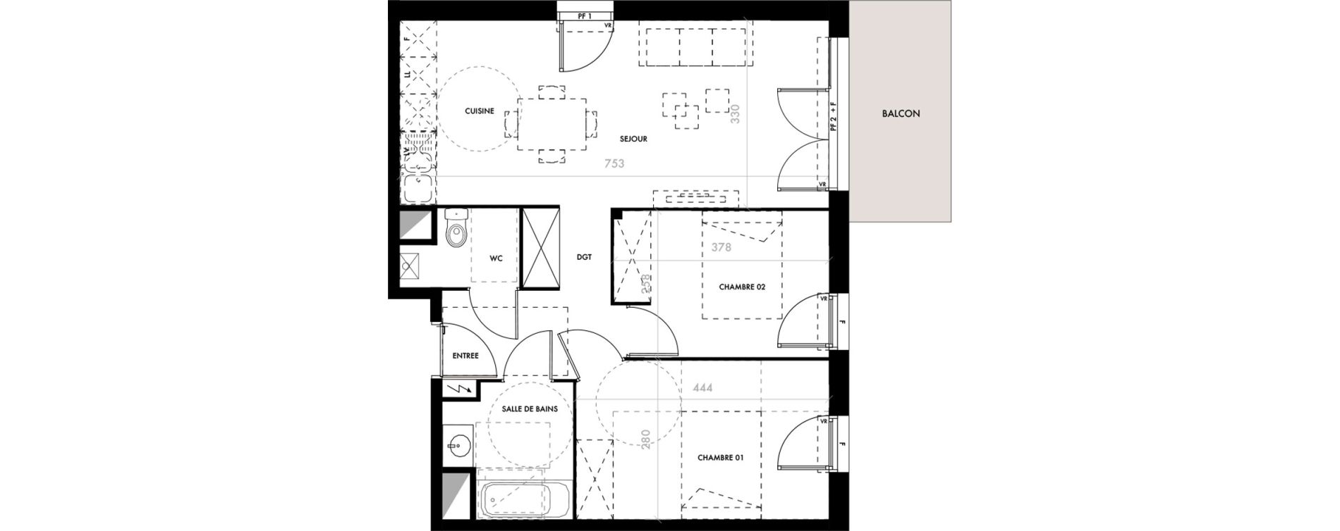 Appartement T3 de 60,97 m2 &agrave; Malemort-Sur-Corr&egrave;ze Centre