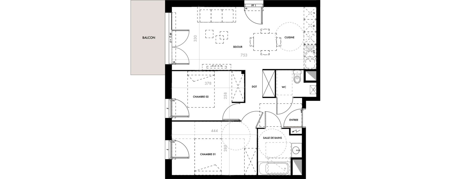 Appartement T3 de 60,97 m2 &agrave; Malemort-Sur-Corr&egrave;ze Centre