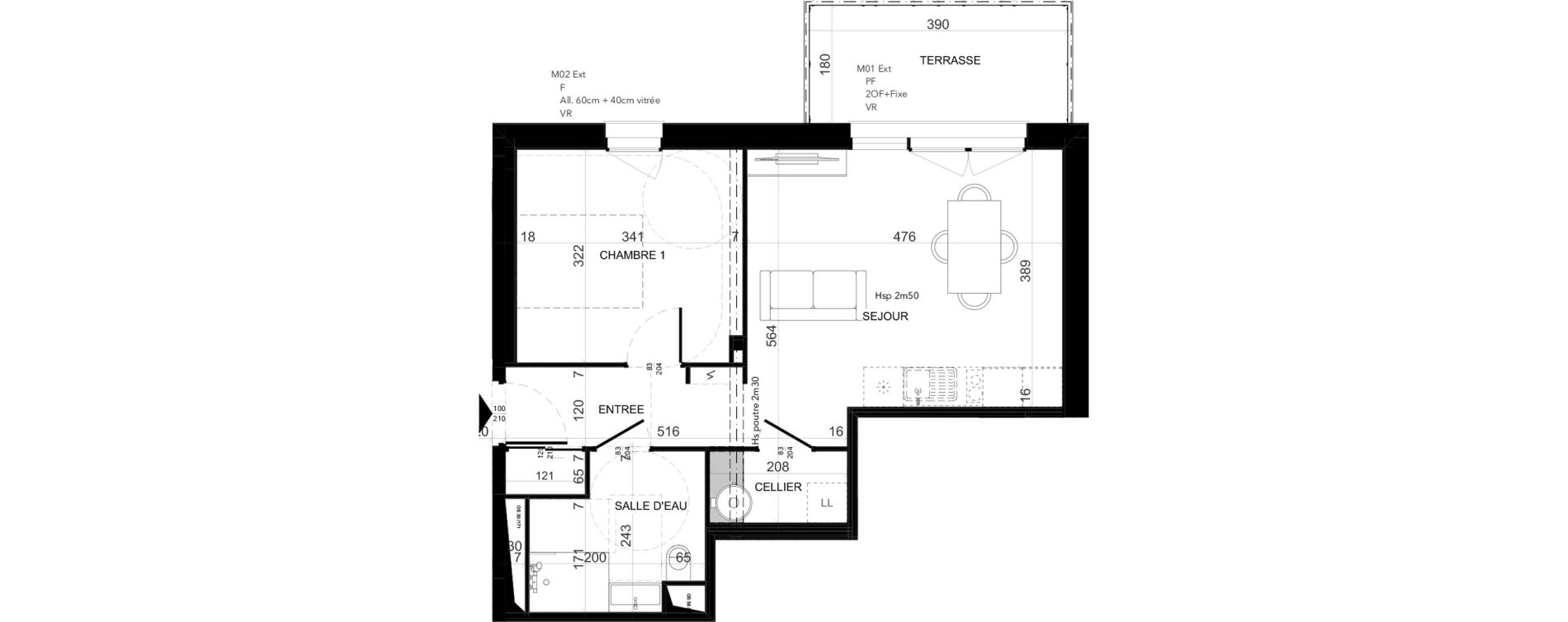 Appartement T2 de 43,26 m2 &agrave; Niort Les sabli&egrave;res