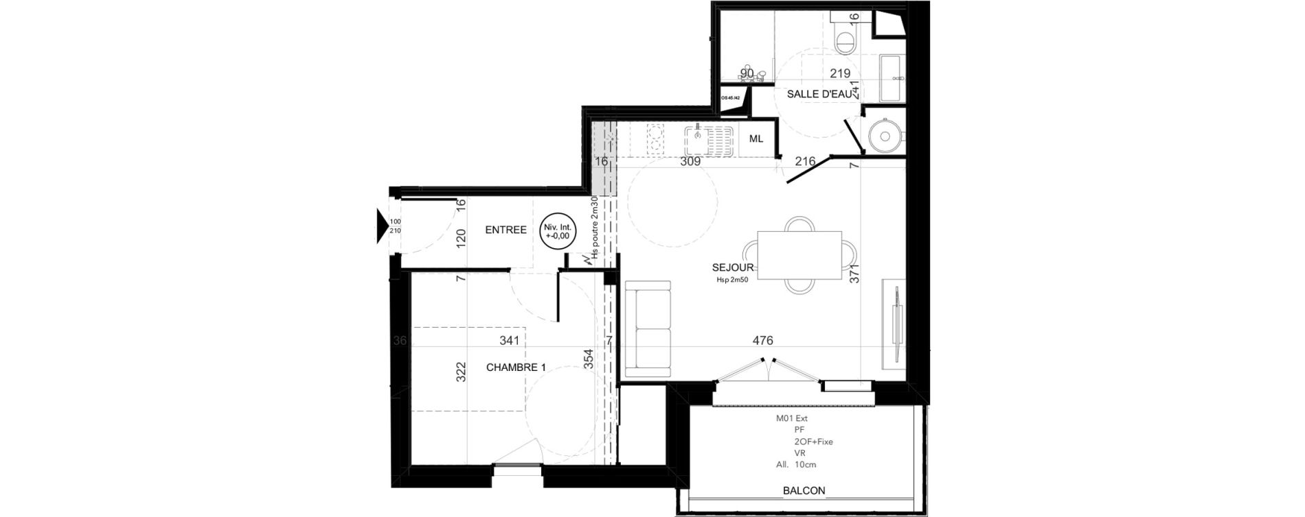 Appartement T2 de 42,50 m2 &agrave; Niort Les sabli&egrave;res