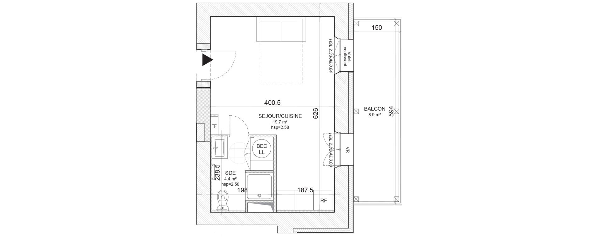 Appartement T1 de 24,10 m2 &agrave; Niort Nord
