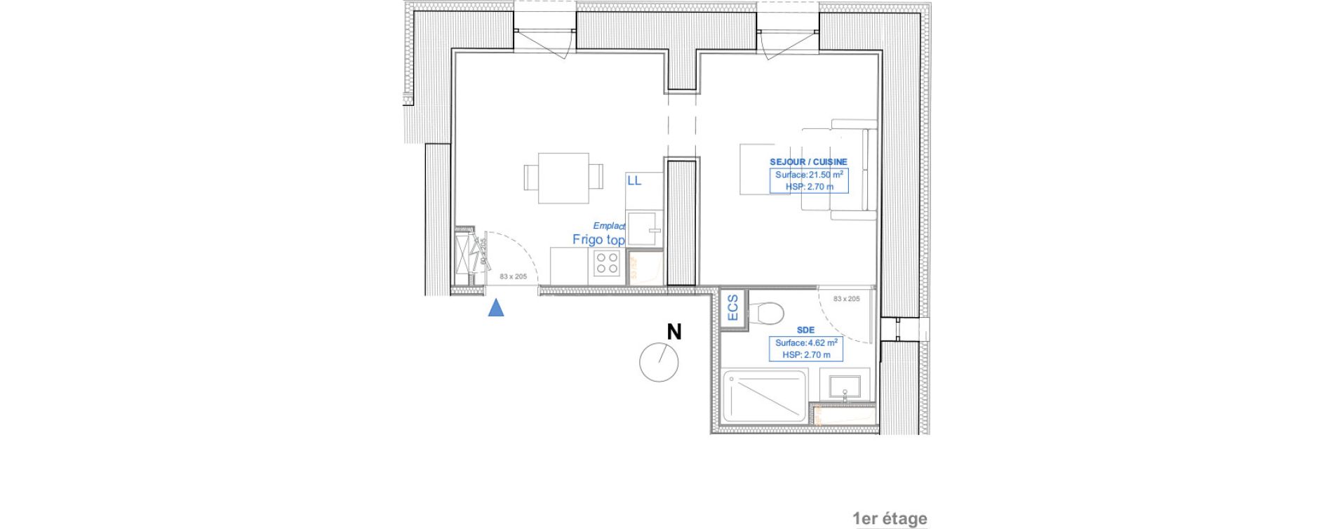 Appartement T1 bis de 26,12 m2 &agrave; Niort Nord