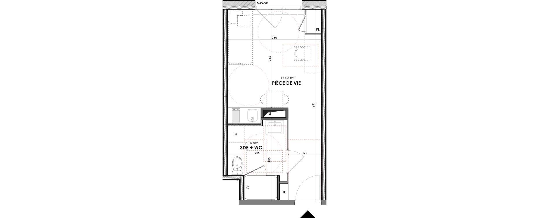 Appartement T1 meubl&eacute; de 22,20 m2 &agrave; Champcevinel Centre