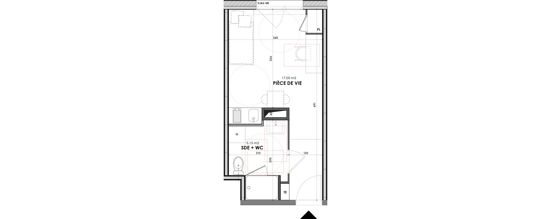 Appartement T1 meubl&eacute; de 22,20 m2 &agrave; Champcevinel Centre
