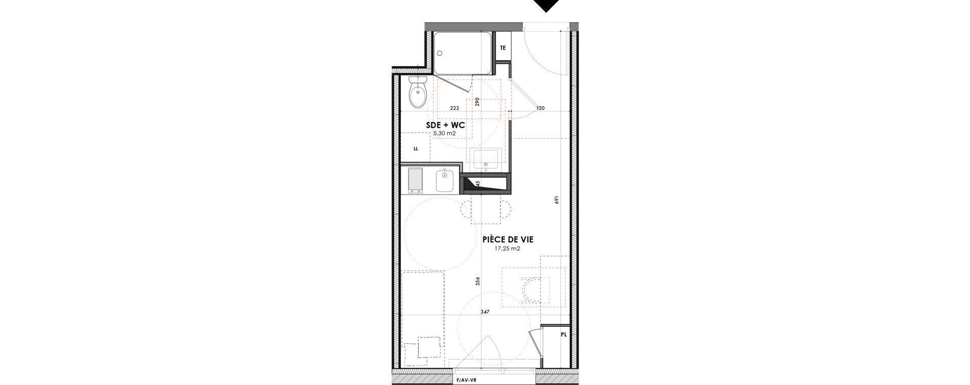 Appartement T1 meubl&eacute; de 22,55 m2 &agrave; Champcevinel Centre