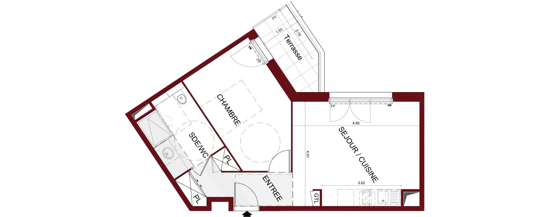 Appartement T2 de 44,44 m2 &agrave; Tr&eacute;lissac Centre
